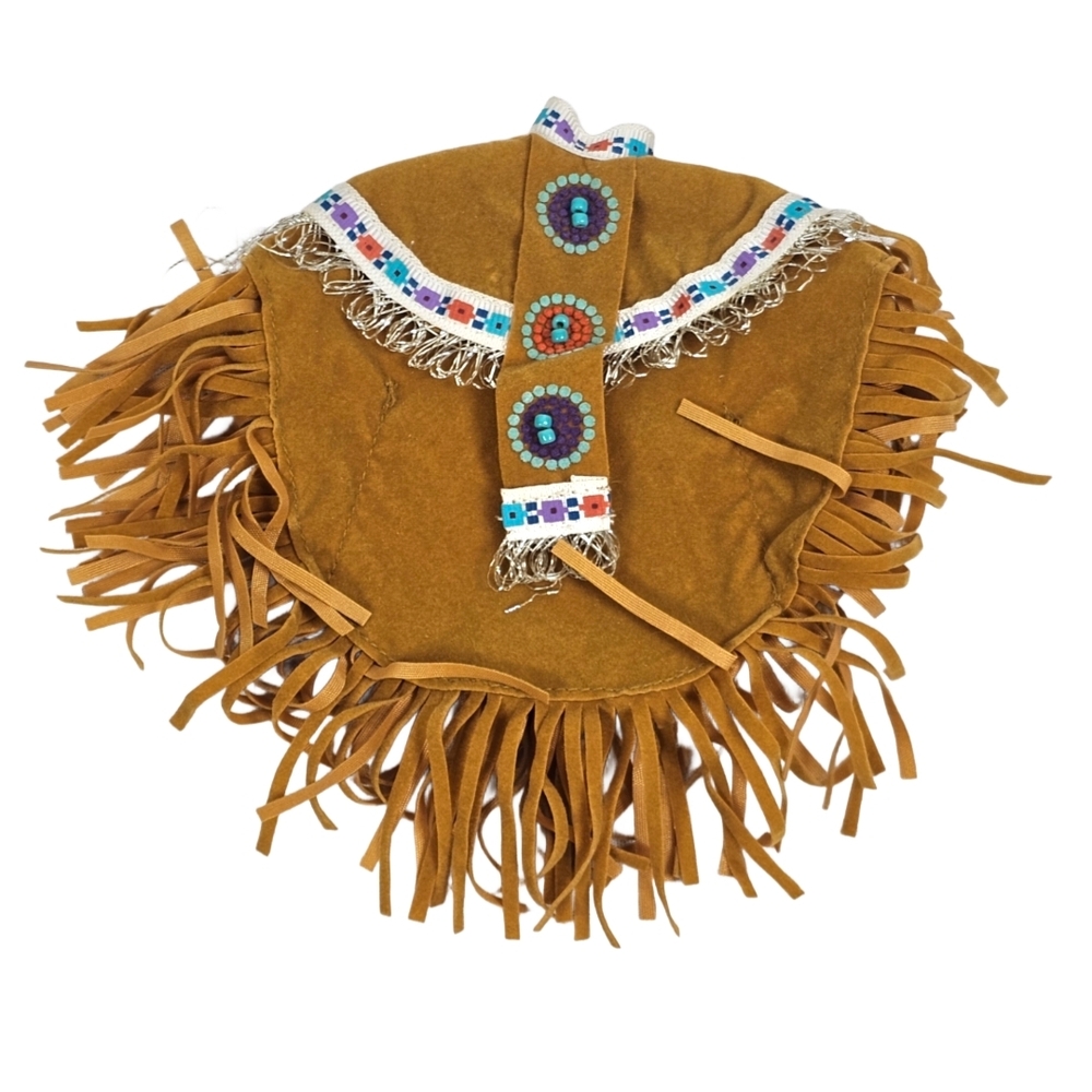 Vintage 1990s Barbie Native American Beaded Poncho Shirt Top Suede-Like Material
